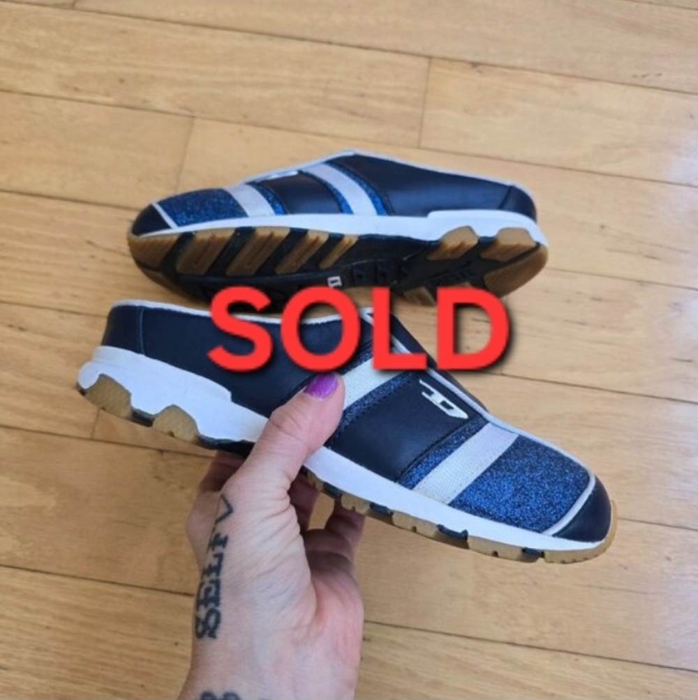 vintage Diesel | Y2K blue metallic leather sneakerina mules shoes  | WMS 5.5
